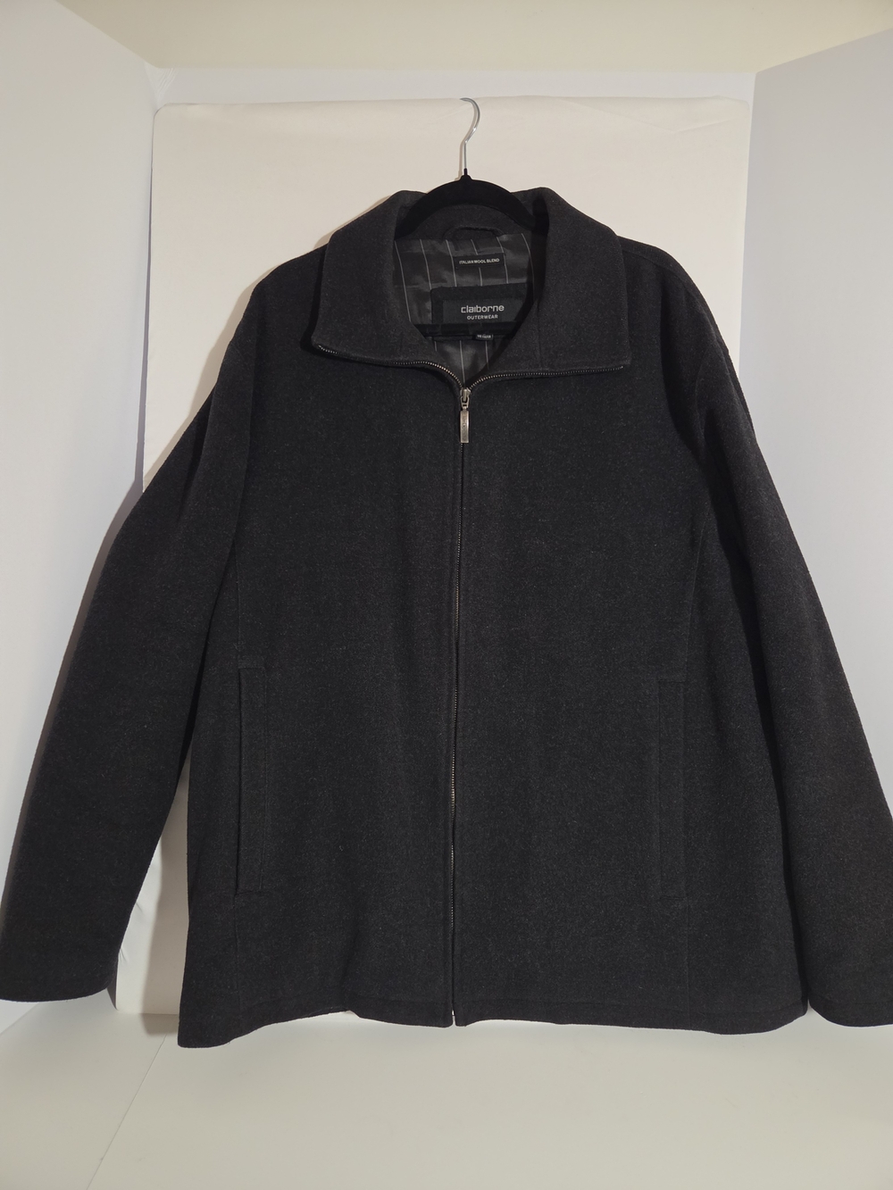 Claiborne Men's Italian Wool Blend Full Zip Jacket Coat Gray Large